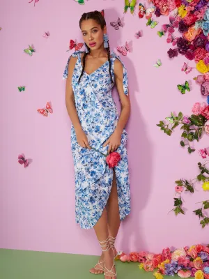 Floral Tie-Sleeve Tiered Maxi Dress