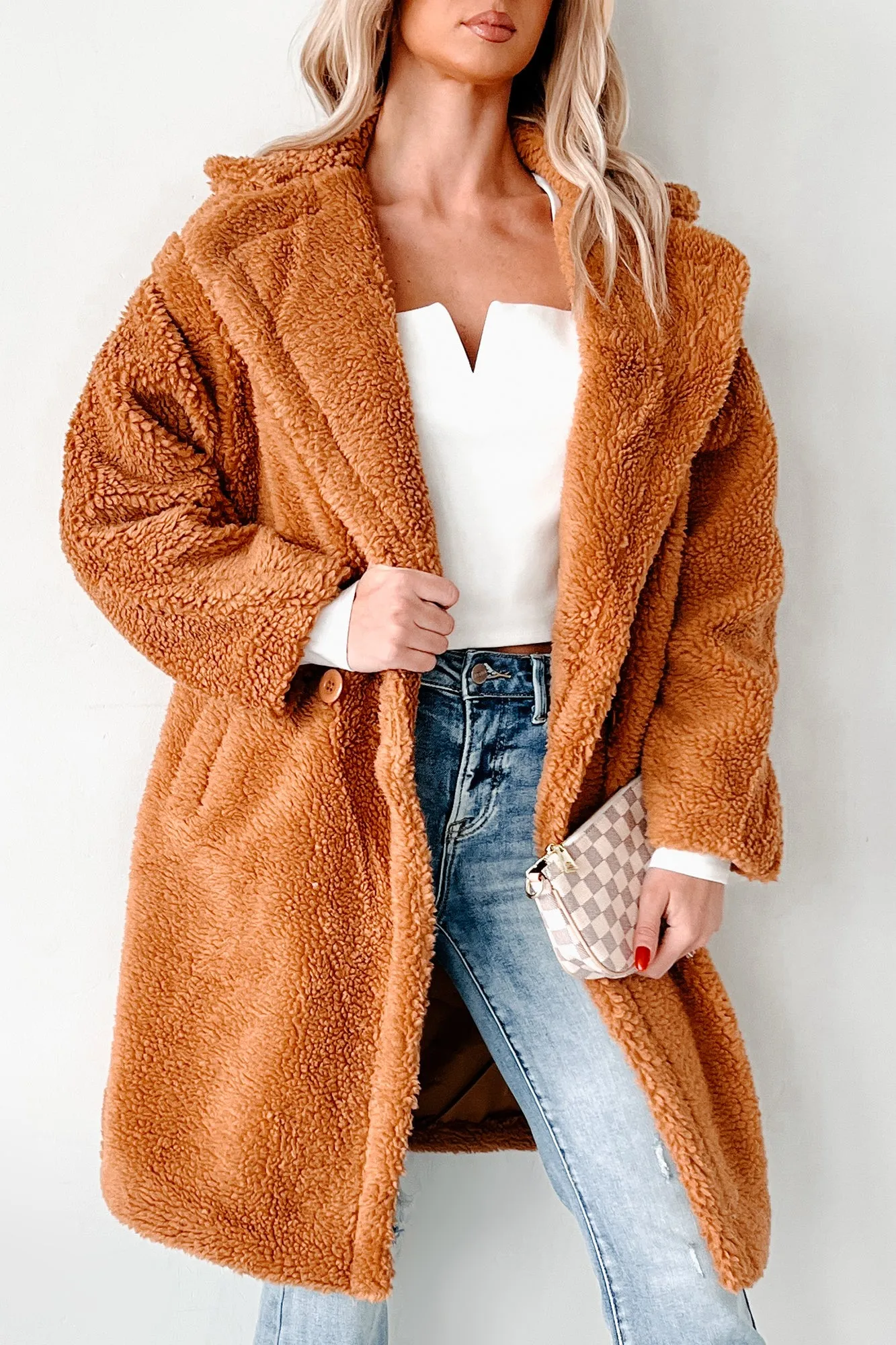 Frosty But Fabulous Oversized Sherpa Coat (Camel)