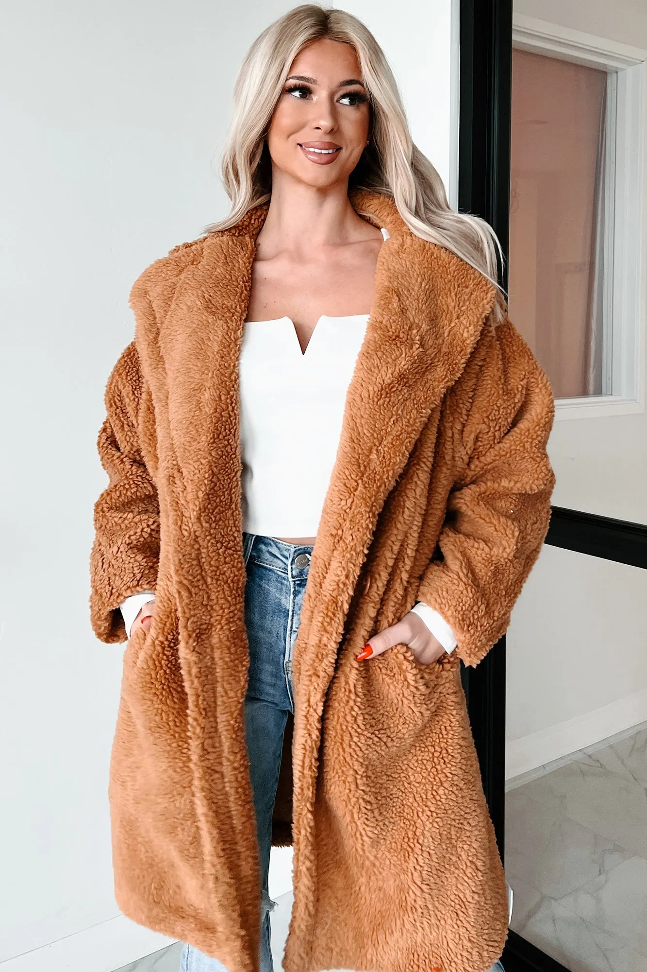 Frosty But Fabulous Oversized Sherpa Coat (Camel)