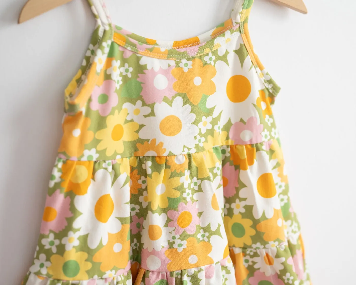 Green 60s Flower Power Girls' Tank Top Dress