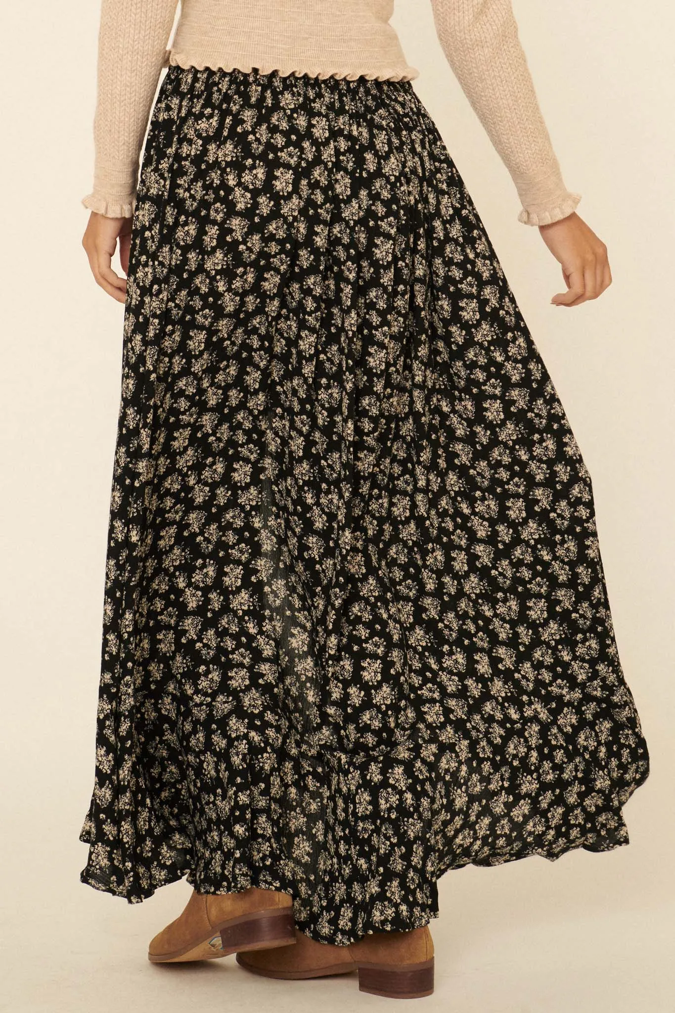 Harvest Blooms Floral Button-Front Maxi Skirt