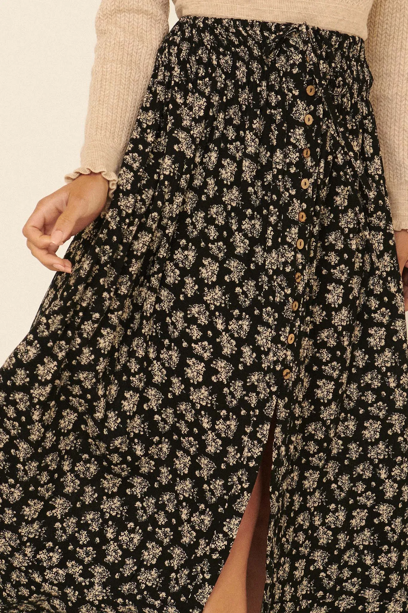 Harvest Blooms Floral Button-Front Maxi Skirt