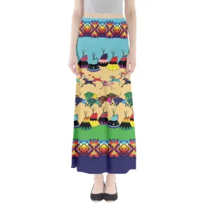 Horses and Buffalo Ledger Blue Full Length Maxi Skirt