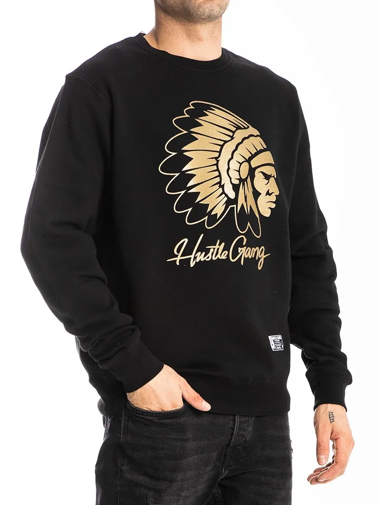 HUSTLE GANG SIGNATURE CHIEF SWEATSHIRT IN BLACK