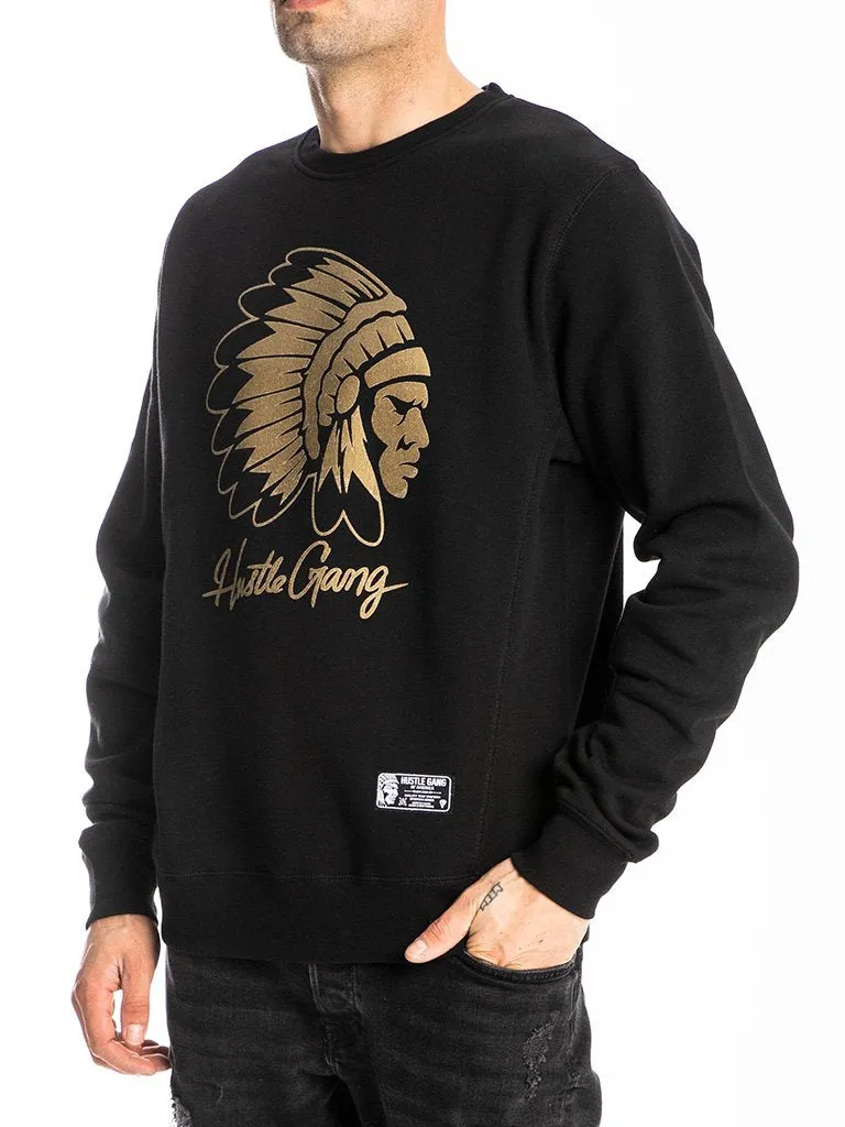 HUSTLE GANG SIGNATURE CHIEF SWEATSHIRT IN BLACK