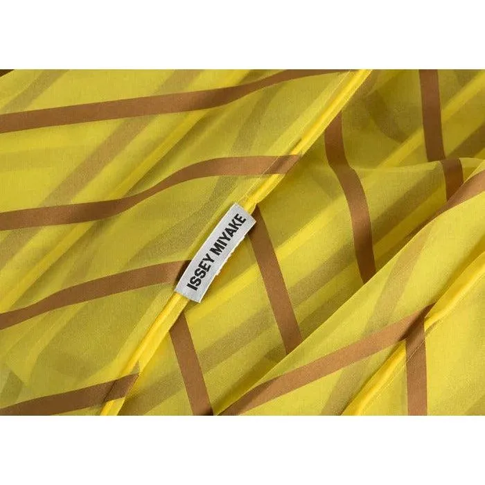 ISSEY MIYAKE Yellow Organza Brown Striped Handkerchief Dress | Small-Large