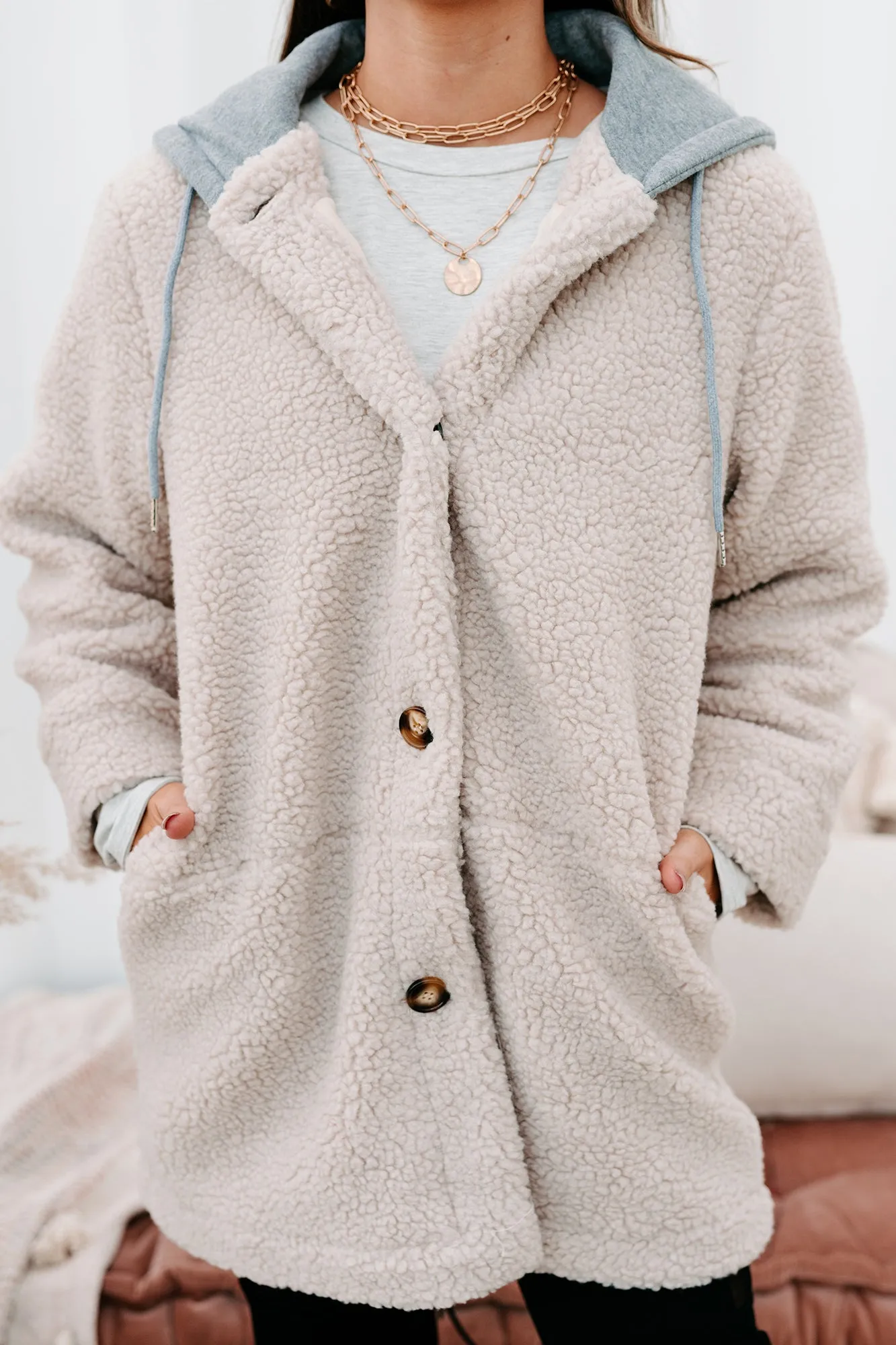 Keeping Me Toasty Hooded Teddy Coat (Light Beige/Grey)