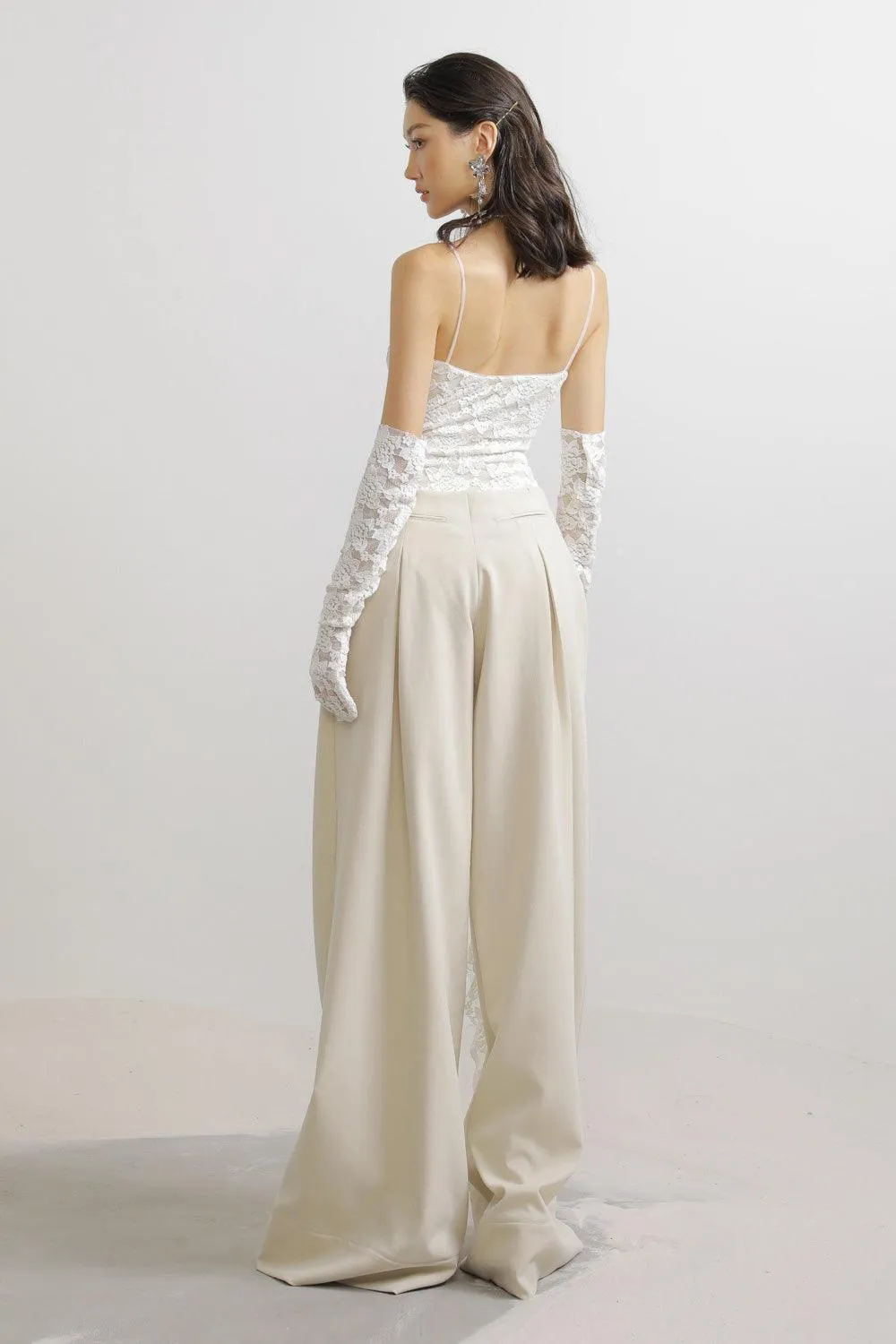 Kinley Flared Pleated Wool Floor Length Pants