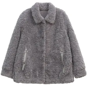 Lamb Cropped Fur-Trimmed Loose Fit Teddy Coat