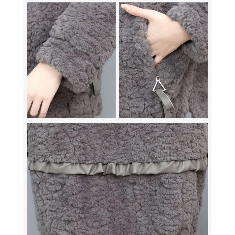 Lamb Cropped Fur-Trimmed Loose Fit Teddy Coat