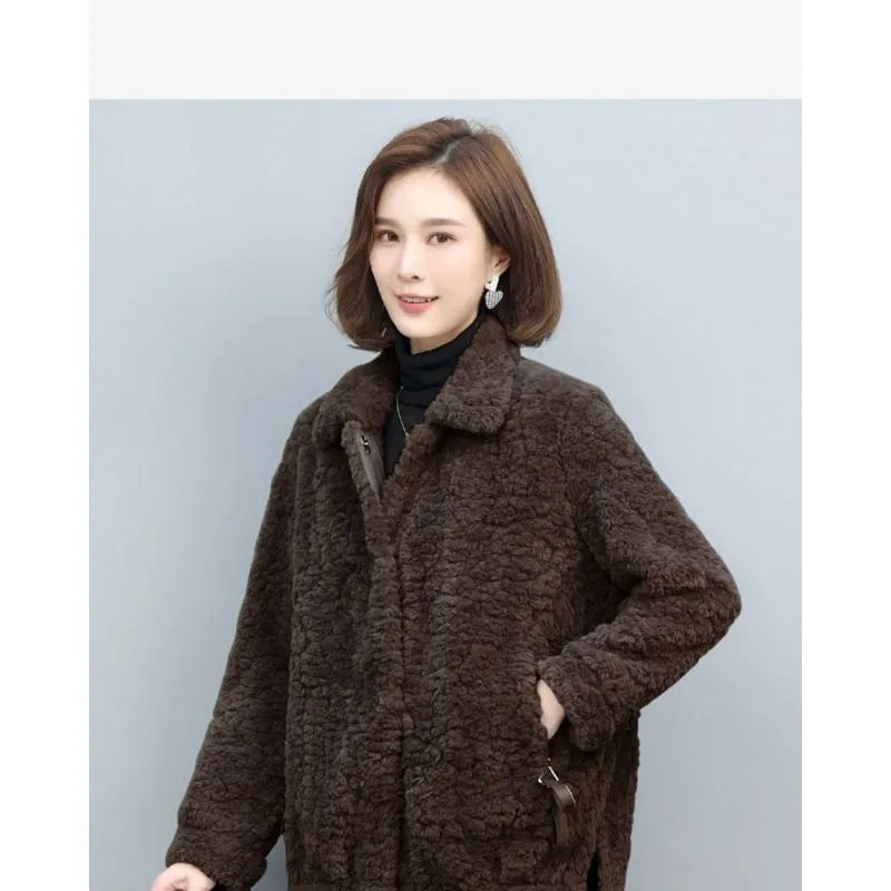 Lamb Cropped Fur-Trimmed Loose Fit Teddy Coat