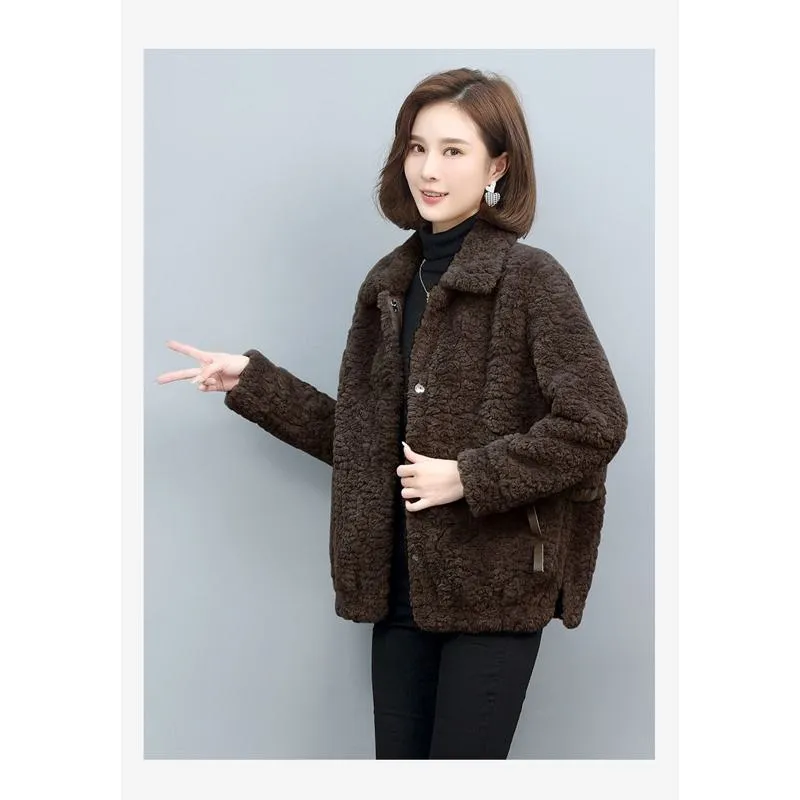 Lamb Cropped Fur-Trimmed Loose Fit Teddy Coat