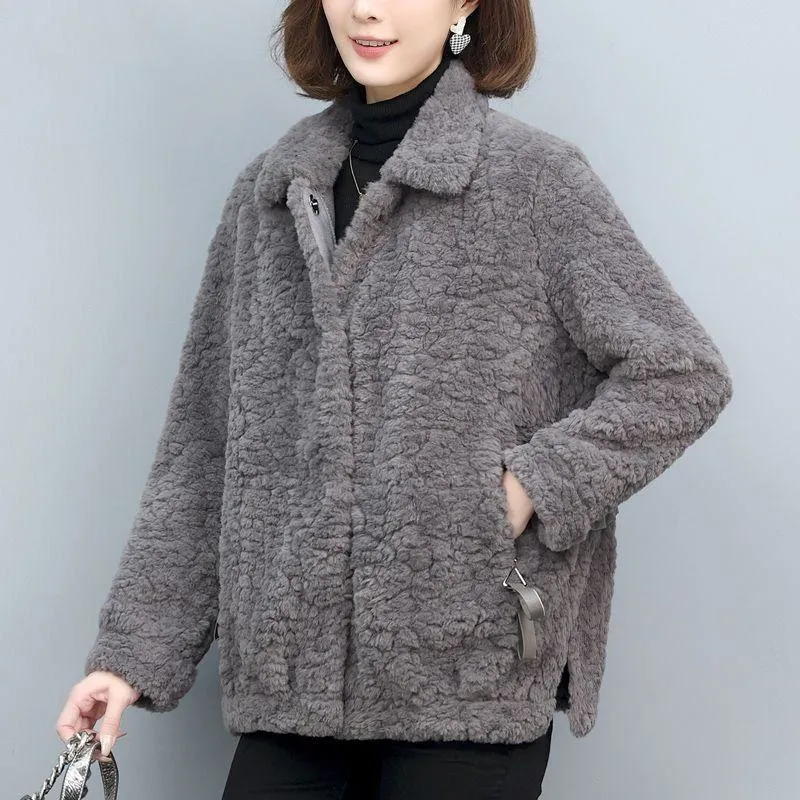 Lamb Cropped Fur-Trimmed Loose Fit Teddy Coat