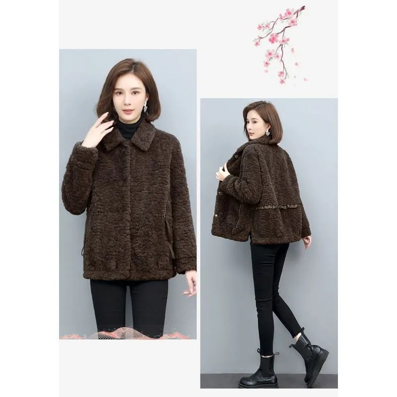 Lamb Cropped Fur-Trimmed Loose Fit Teddy Coat