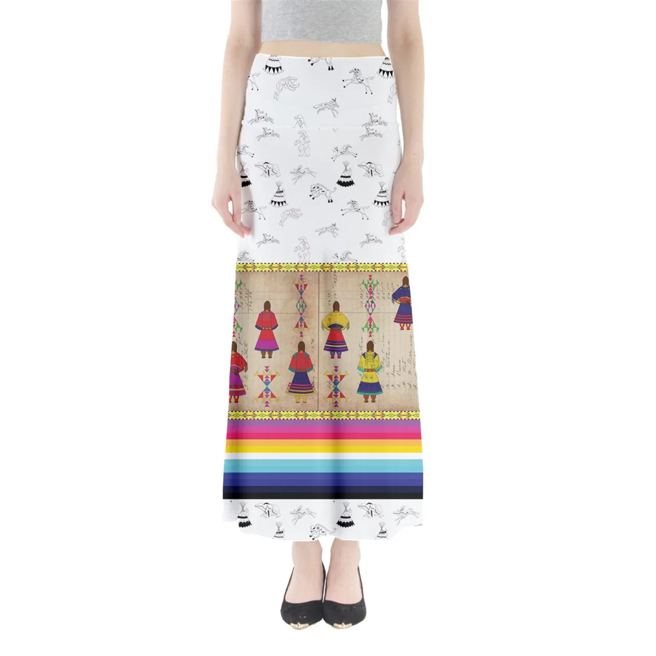 Ledger Round Dance Clay Full Length Maxi Skirt