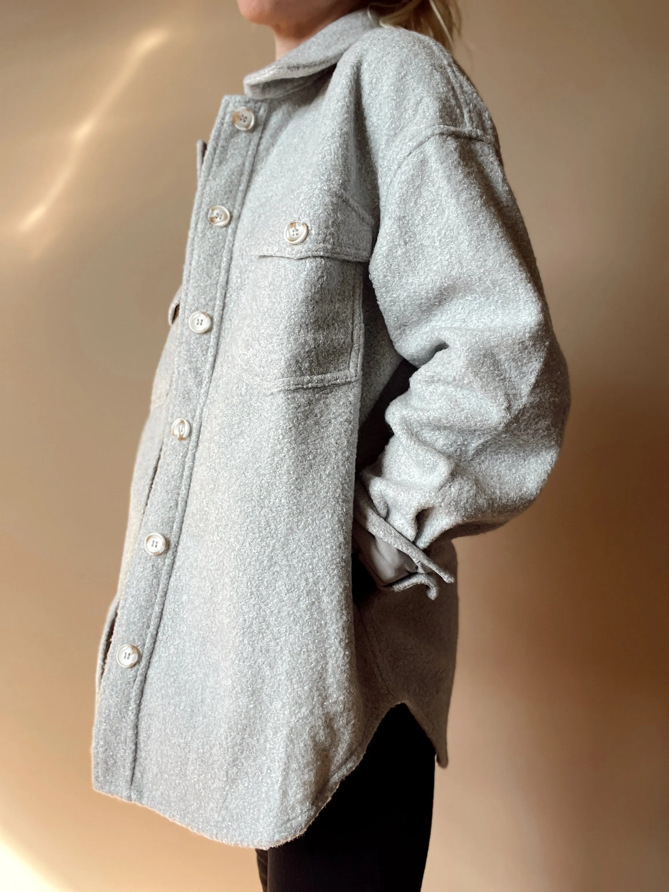 Light Grey Fleece Shacket