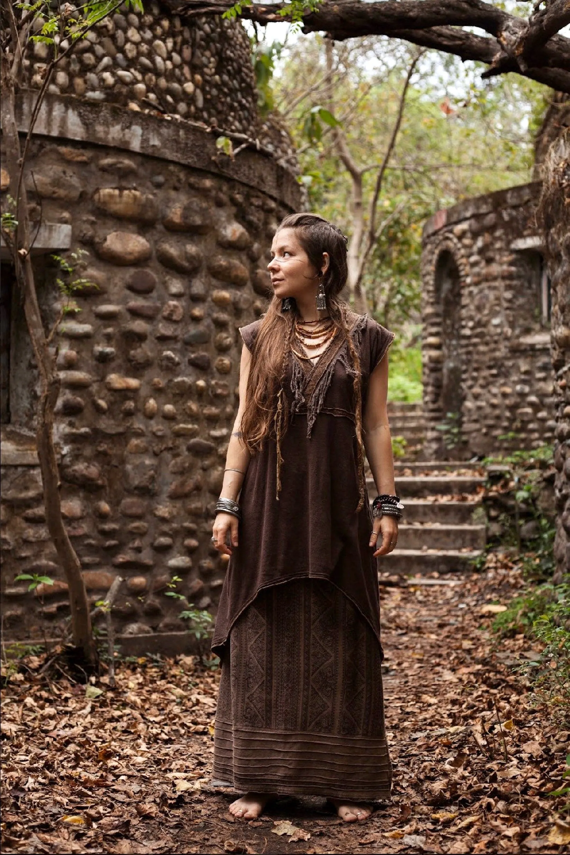 Long Tribal Hemp Tunic Top »» Asymmetrical Short Brown Hemp Dress