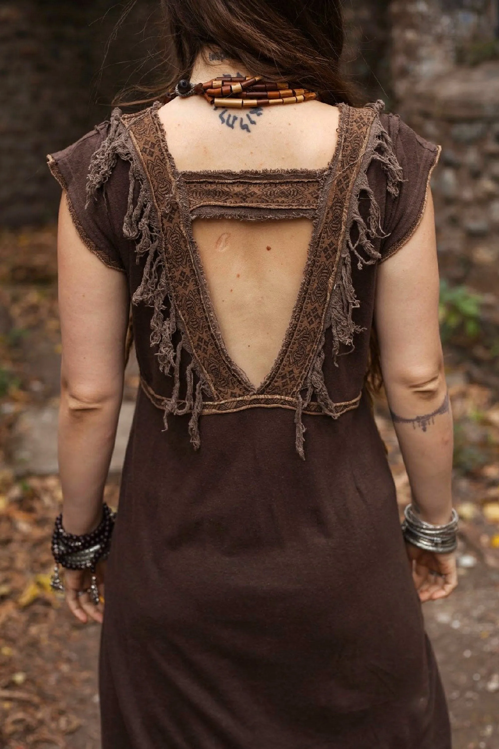 Long Tribal Hemp Tunic Top »» Asymmetrical Short Brown Hemp Dress