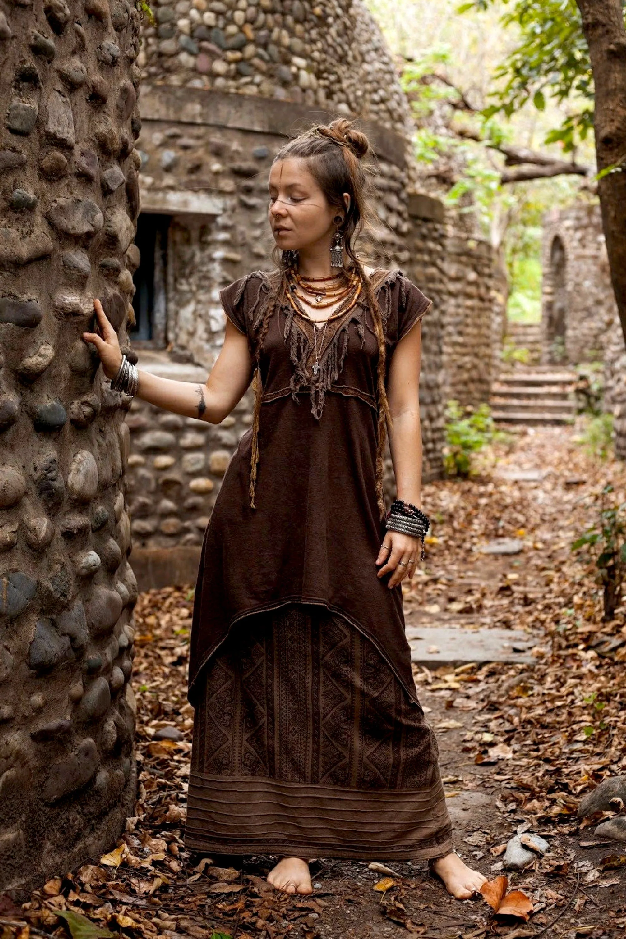 Long Tribal Hemp Tunic Top »» Asymmetrical Short Brown Hemp Dress