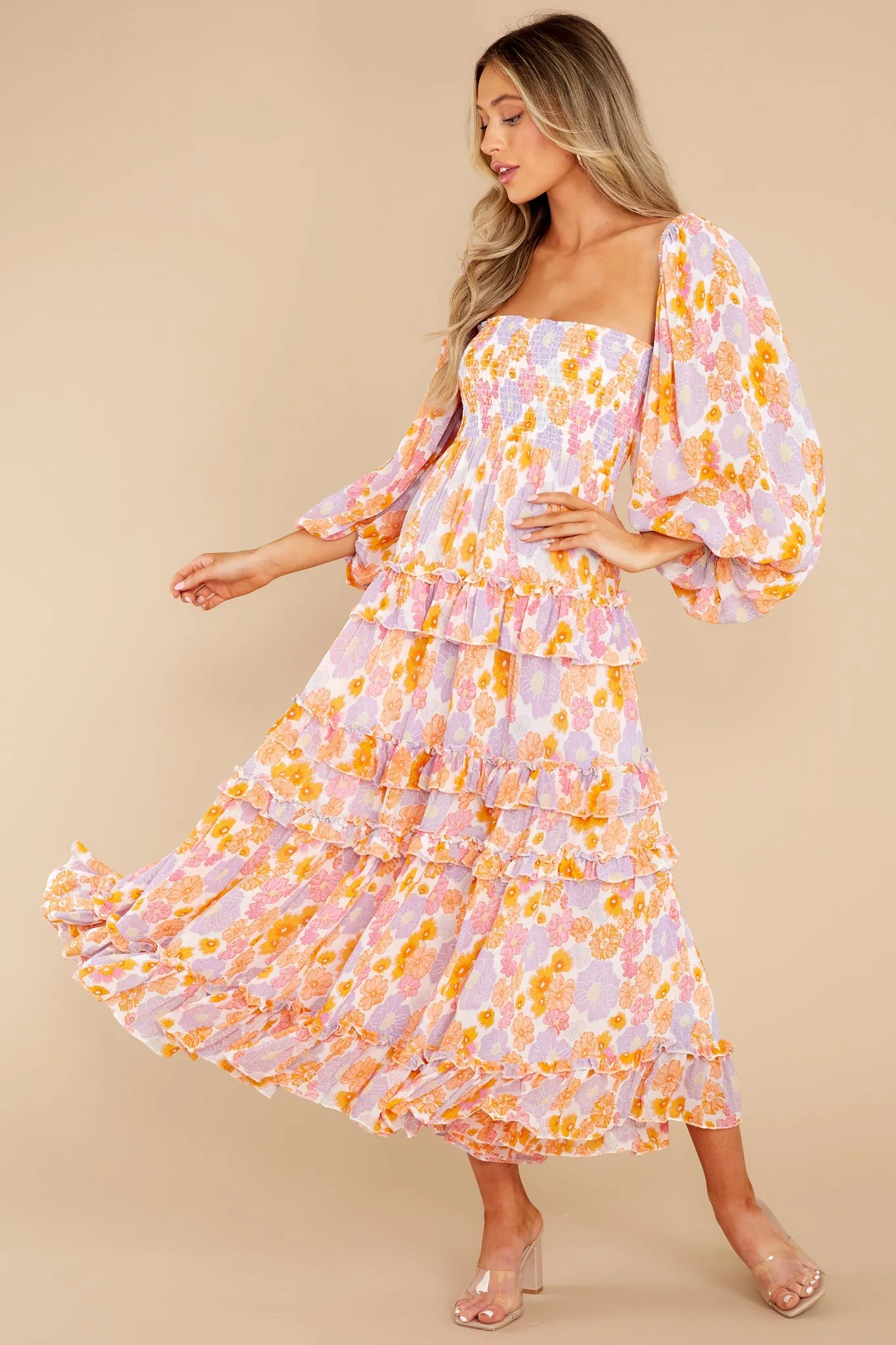 Lourdes Digital Flowers Long Dress