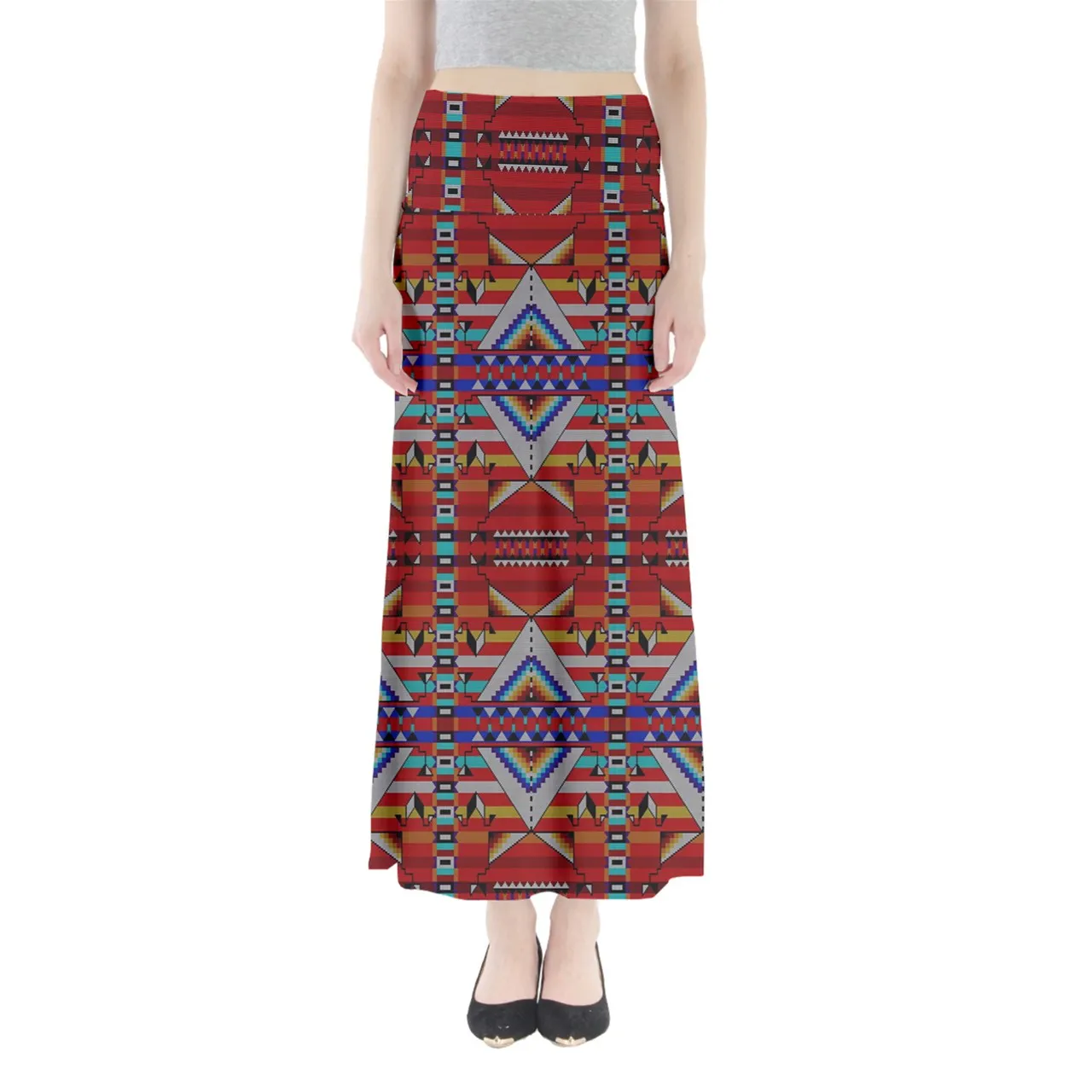 Medicine Blessing Red Full Length Maxi Skirt