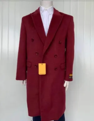 Mens Full Length Wool and Cashmere Overcoat - Winter Topcoats - Red Coat