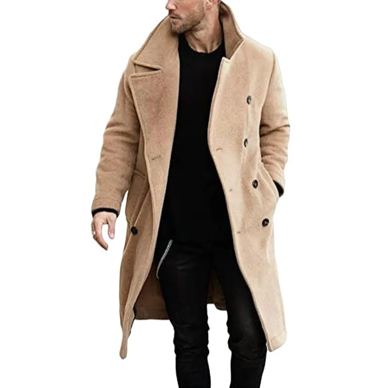 Men’s Long Woolen Luxury Overcoat with Wide Collar