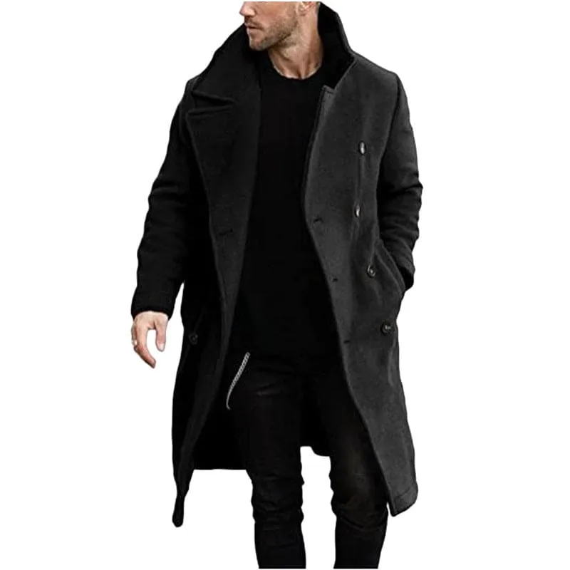 Men’s Long Woolen Luxury Overcoat with Wide Collar