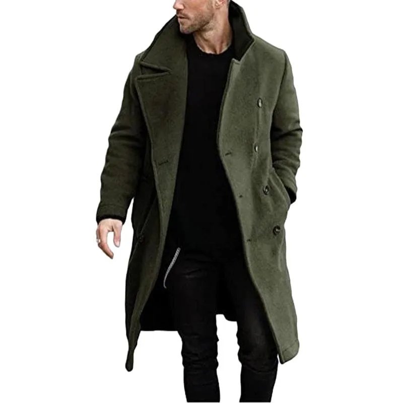 Men’s Long Woolen Luxury Overcoat with Wide Collar