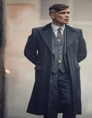 Mens Overcoat - Topcoat For Men - Winter Fabric - men's Dark Grey Thomas Shelby Costume Jacket   Pants   Vest   Overcoat   Hat