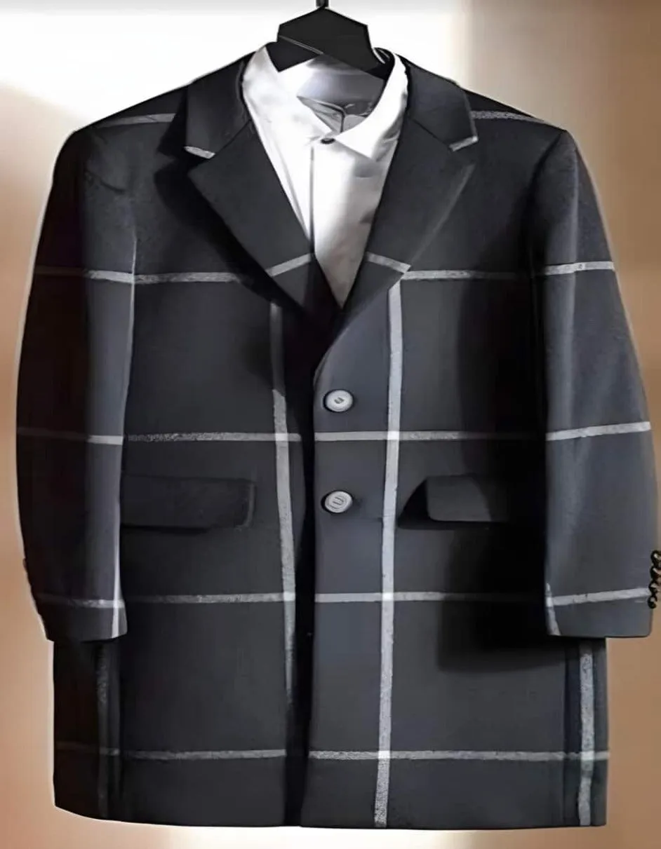 Mens Overcoat - Topcoat For Men - Winter Fabric - Mens Plaid Overcoat - Wool Peacoat - Plaid Topcoats Dark Gray