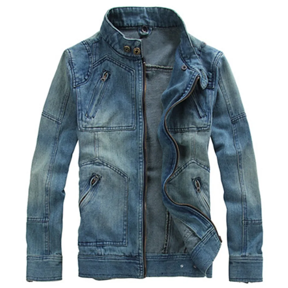 Men's Zippered Removable Hood Denim Jacket