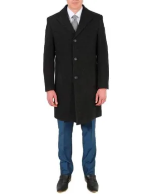 Modern Fit Poly Dark Charcoal Overcoat Wool men's Car Coat Mid Length Three quarter length coat