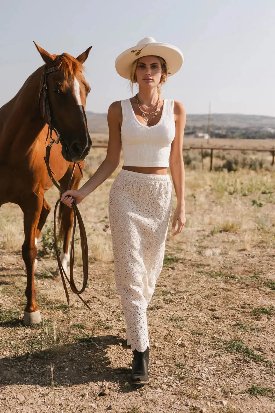 Nanet Crocheted Maxi Skirt in Natural