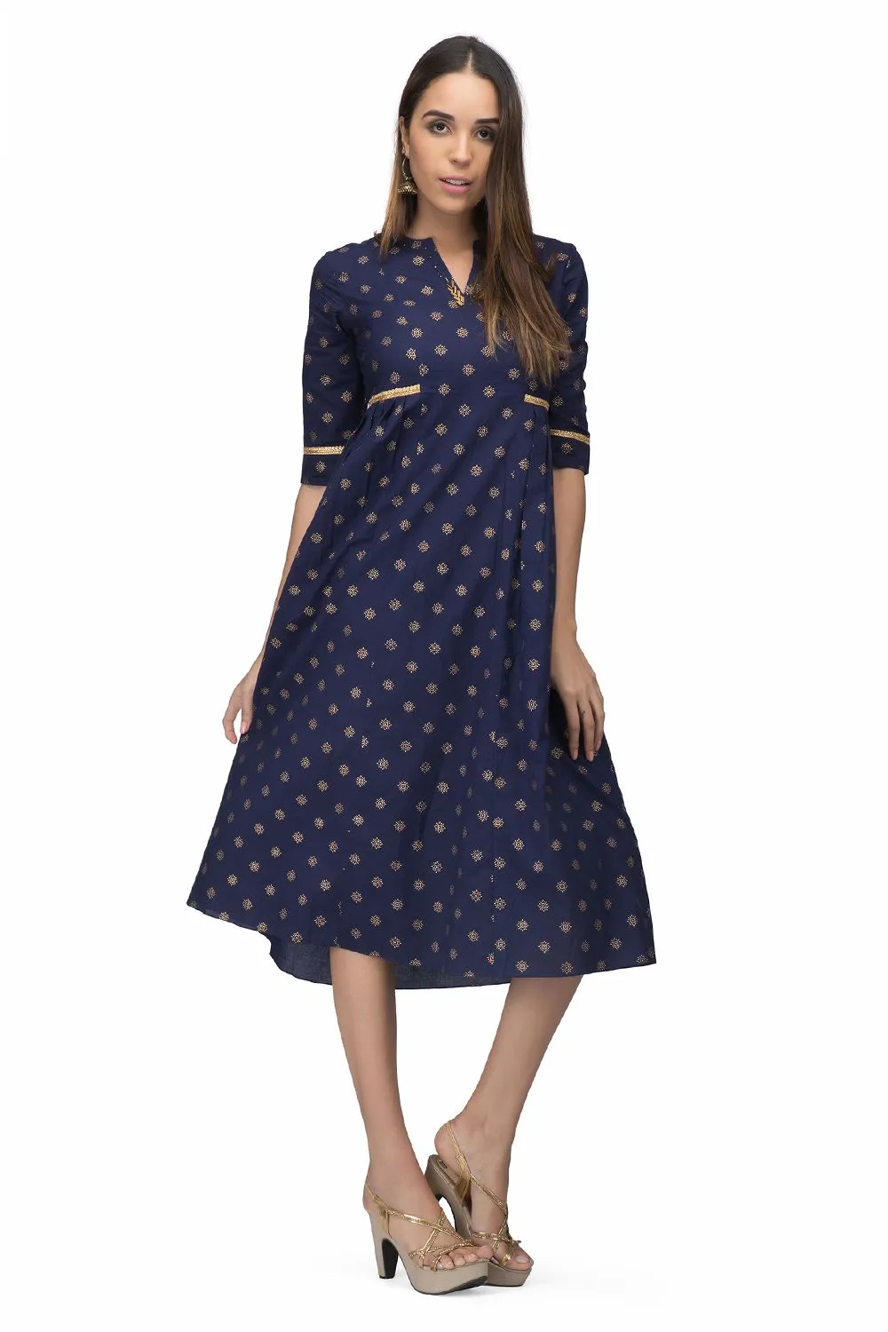 Navy Side Pleat Kurta