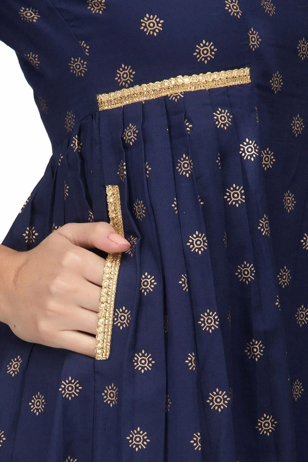 Navy Side Pleat Kurta