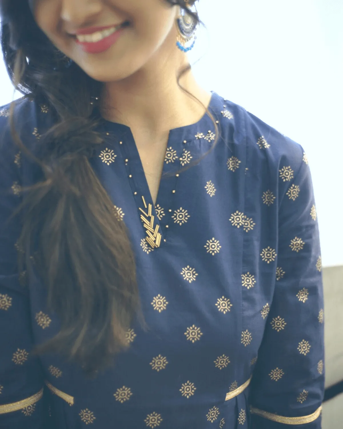 Navy Side Pleat Kurta