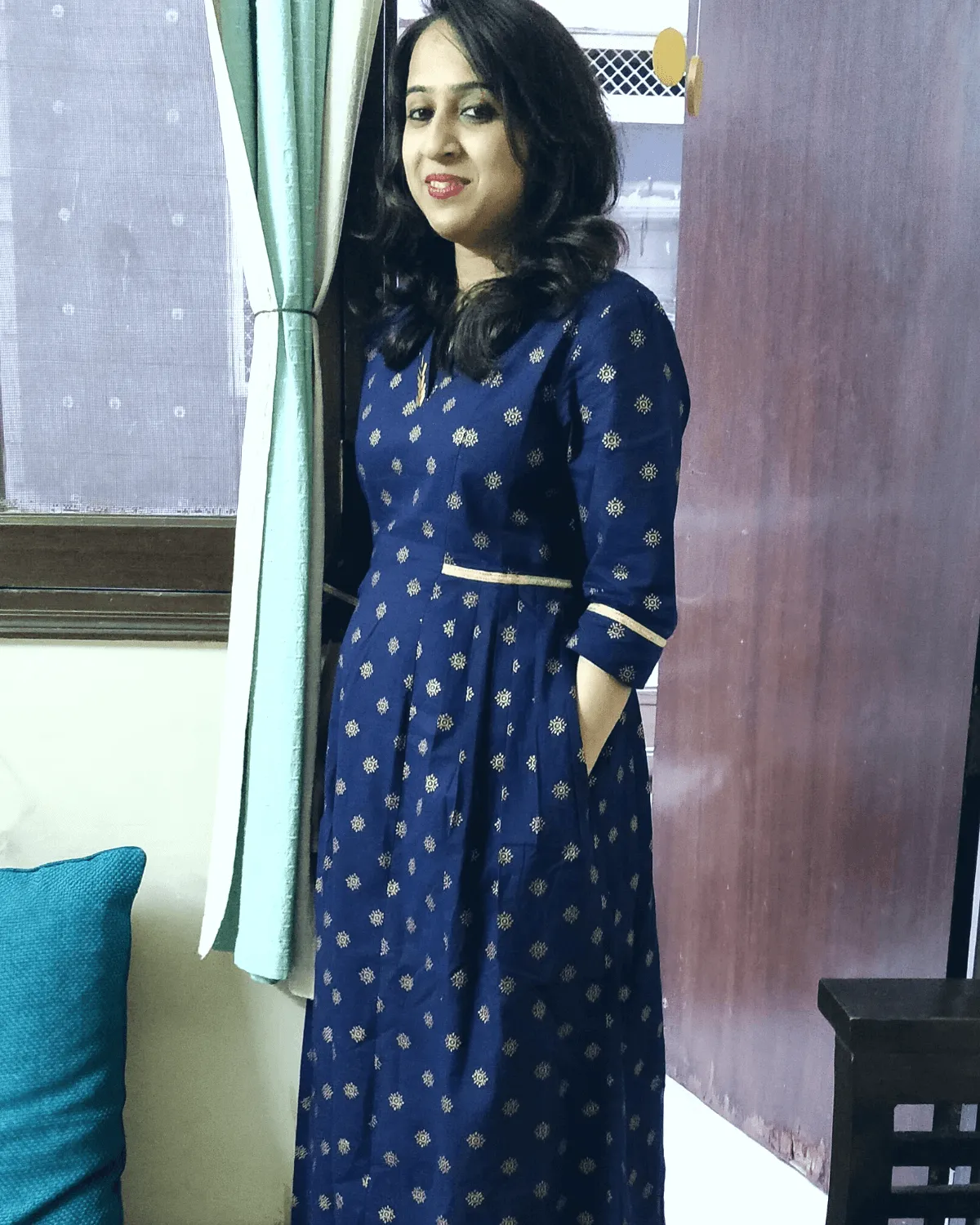 Navy Side Pleat Kurta