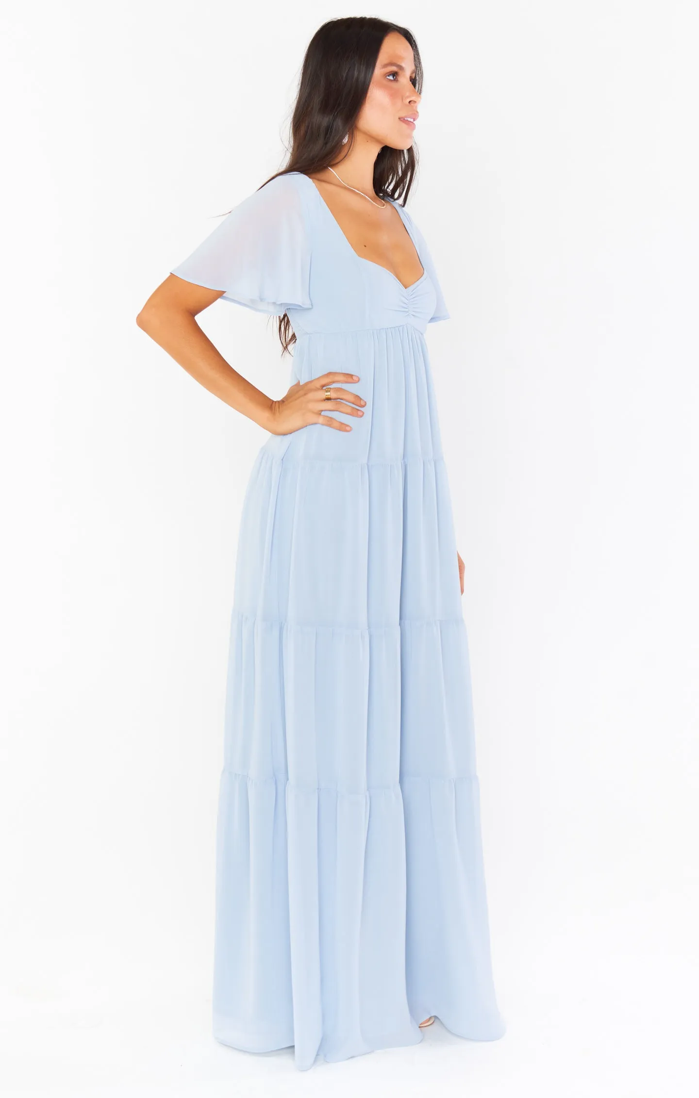 Nicole Maxi Dress ~ Steel Blue Chiffon