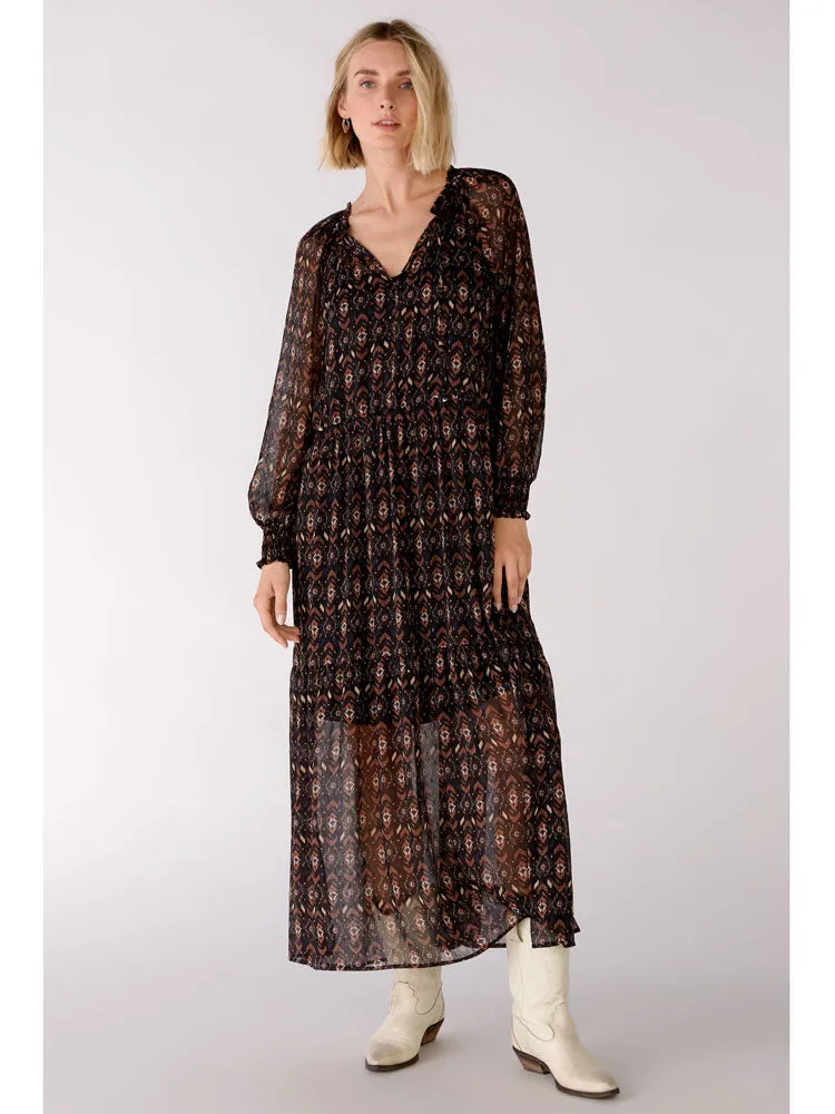 Oui Printed Dress Black Brown