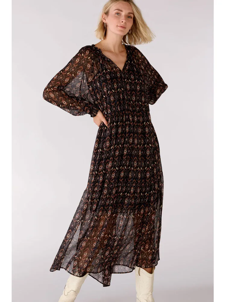 Oui Printed Dress Black Brown