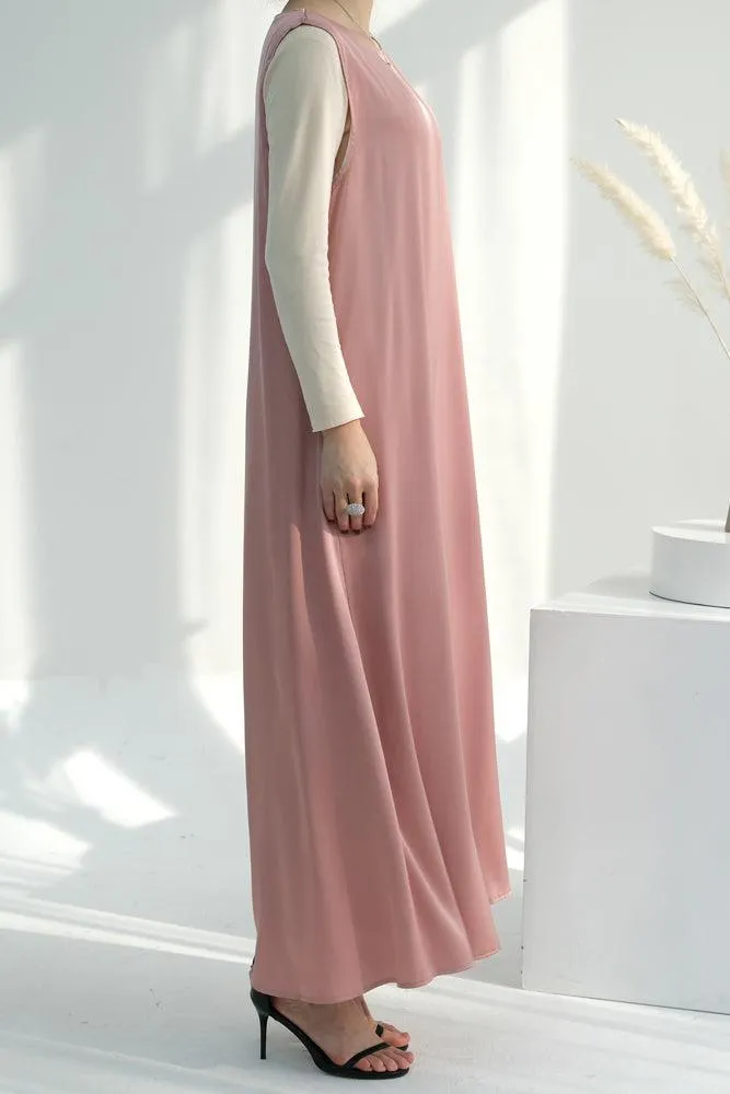 Pink Duniia slip dress maxi length sleeveless in satin fabric