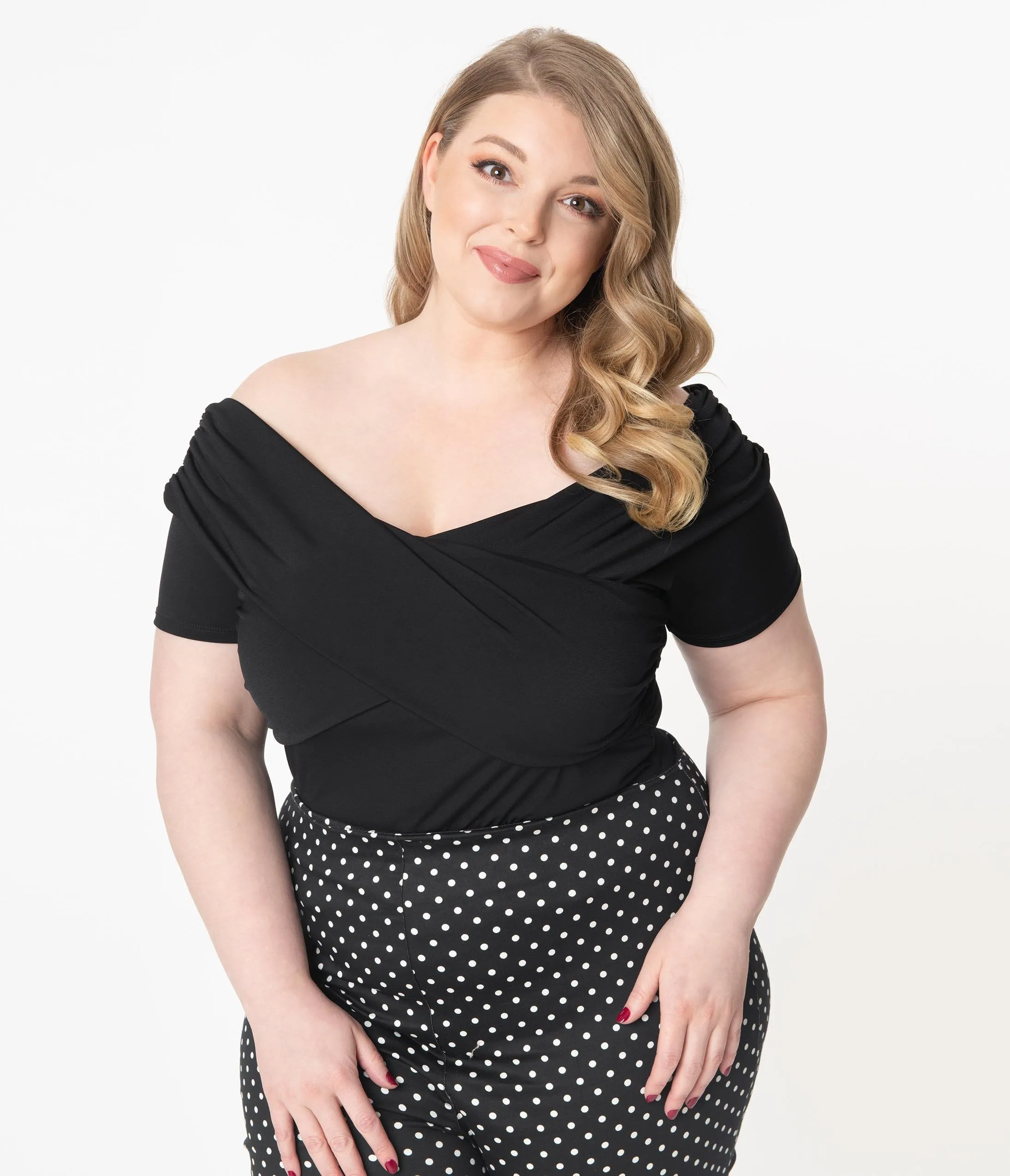 Plus Size Black Off Shoulder Short Sleeve Bodysuit