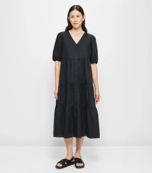 popular  European Linen Tiered Midi Dress