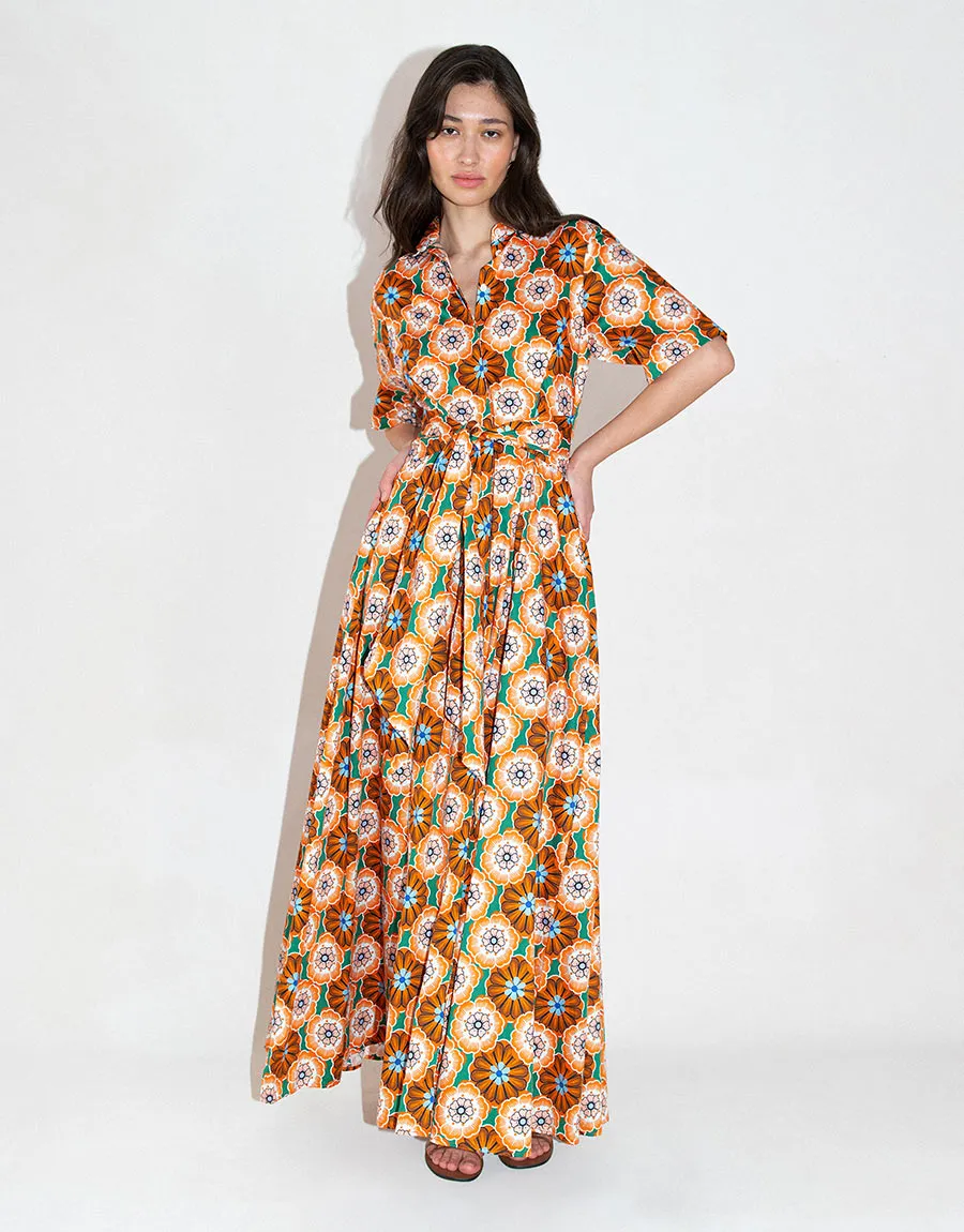 Posie Cotton Maxi Dress - Flower Pop Orange