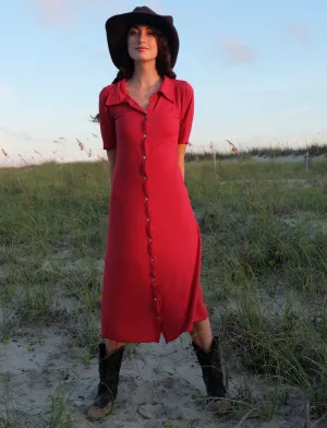 Prairie Button Front Simplicity Below Knee Dress