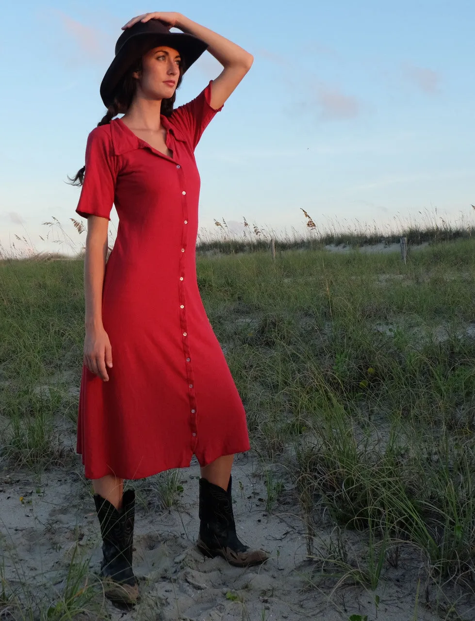 Prairie Button Front Simplicity Below Knee Dress