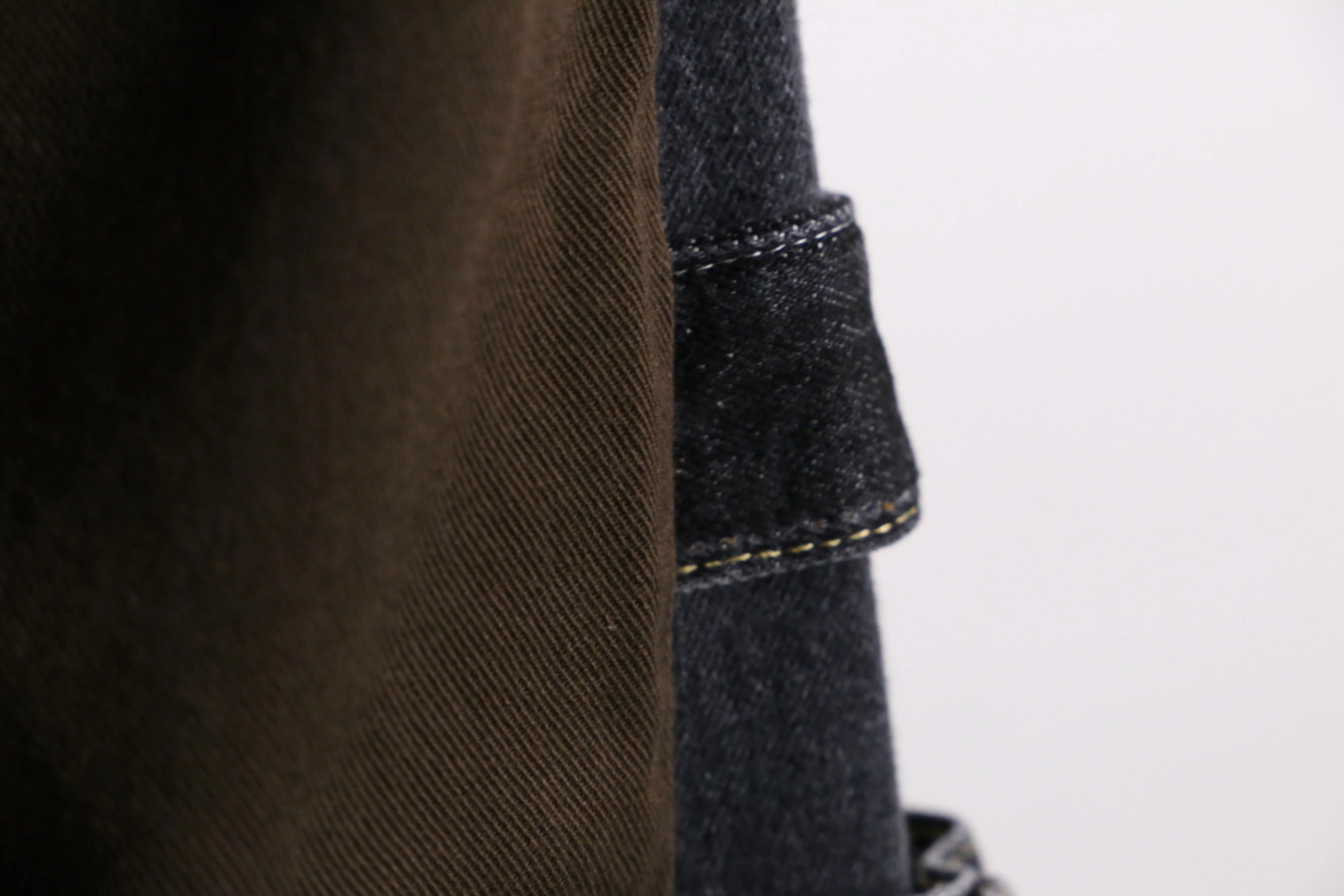 "Re:make" brown × black flare denim