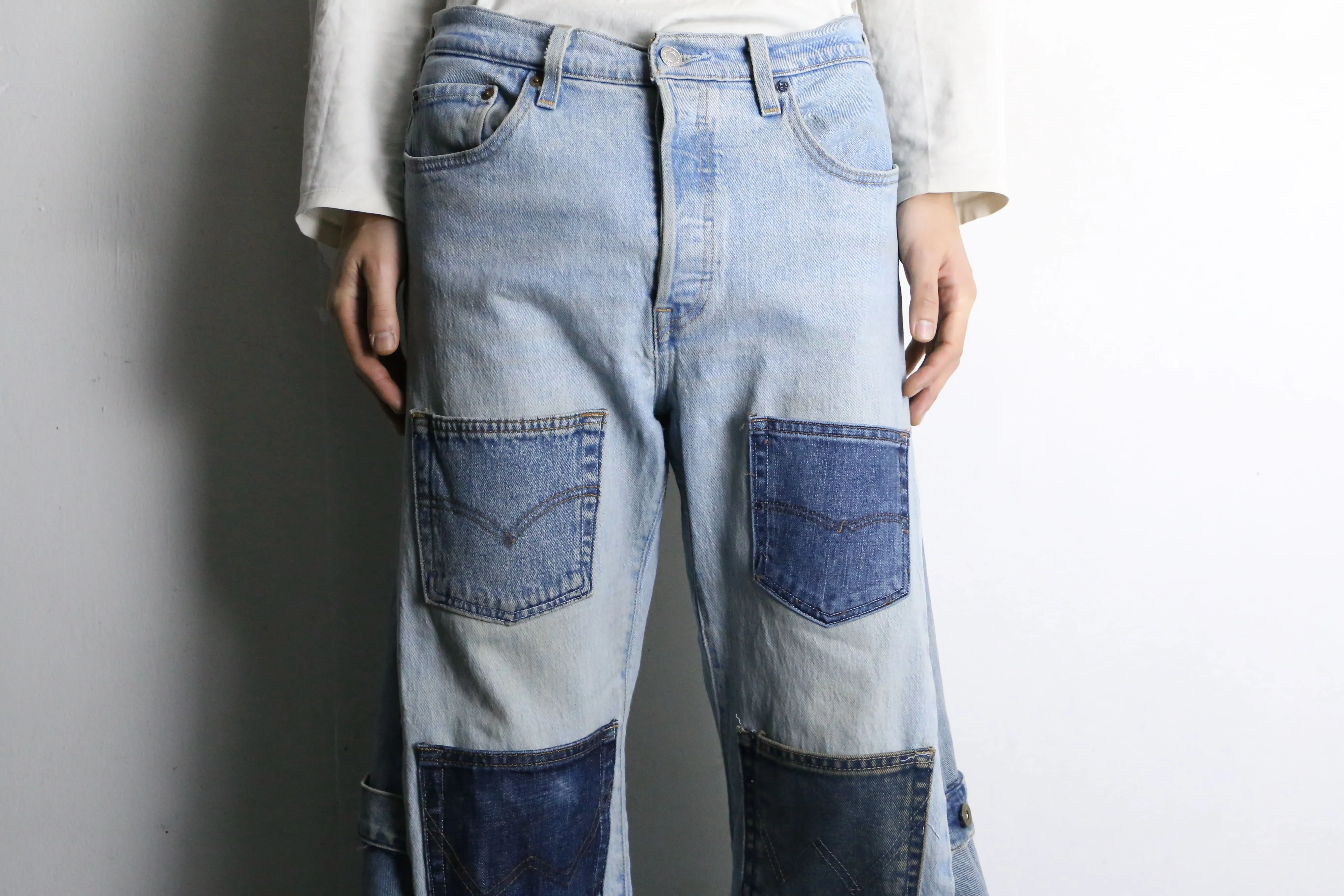 "Re:make" many pocket patch buggy flare denim