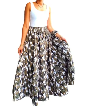 #R40- Women Long Maxi Skirt-Grey camouflage